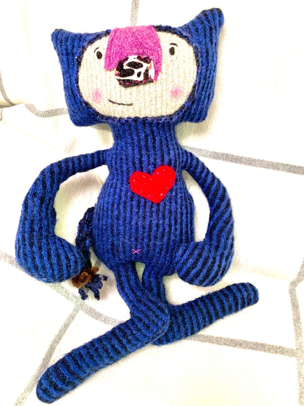 Wool oh wool! Navy Spaghetti cat upcycled sweater handmade stuffy animal